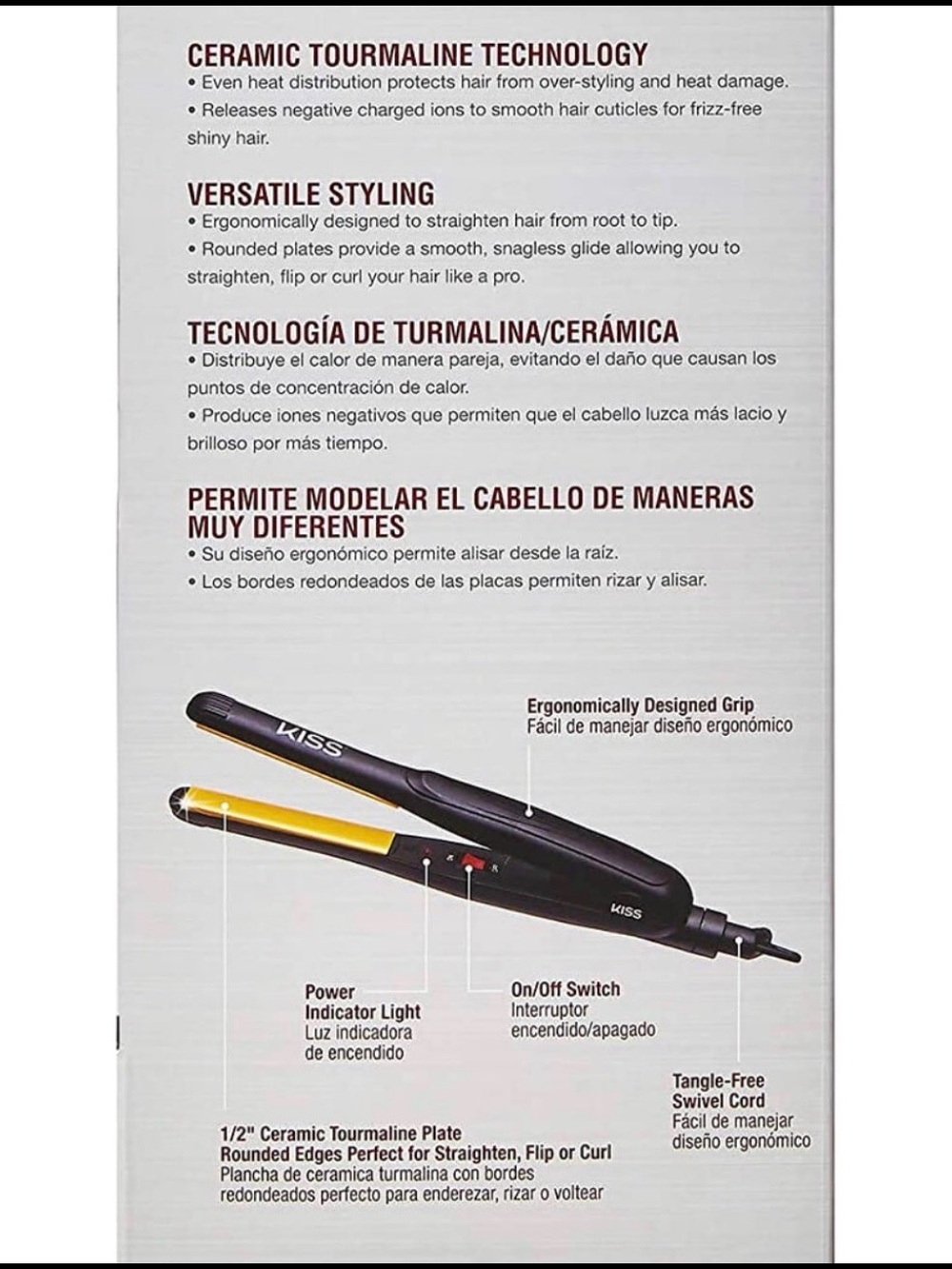 Kiss Black & Yellow Ceramic Tourmaline Hair Straightener